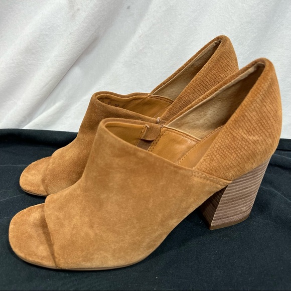 Anthropologie Franco Sarto Ellison Leather Suede Mules Shooties Block Heels - Picture 2 of 11